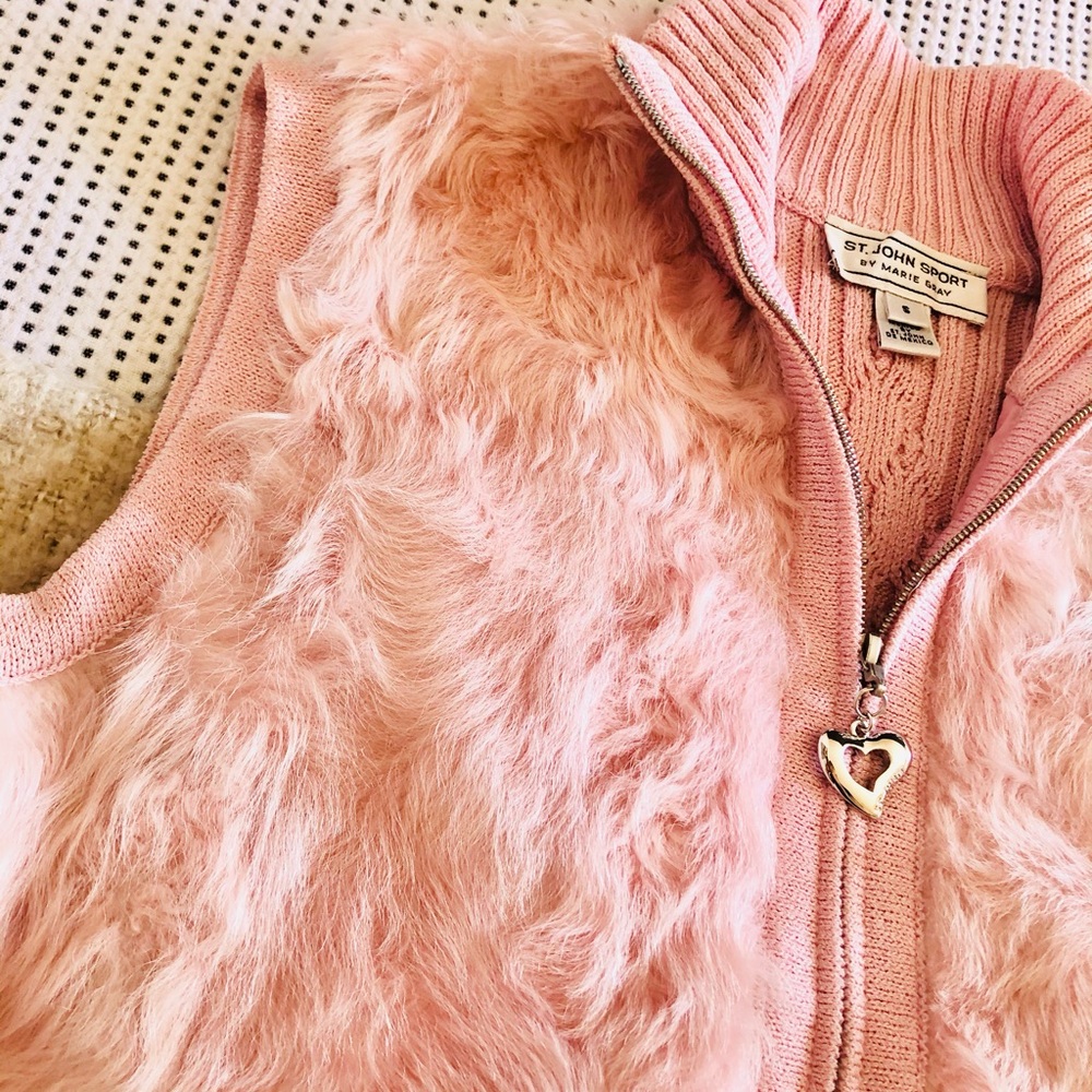 St John Sport by Marie Gray Blush Pink Lamb Fur Vest Y2K Pastel Vintage vest - Picture 6 of 8